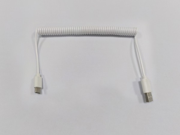 白色USB/Type-C彈簧充電線，PU環保膠料